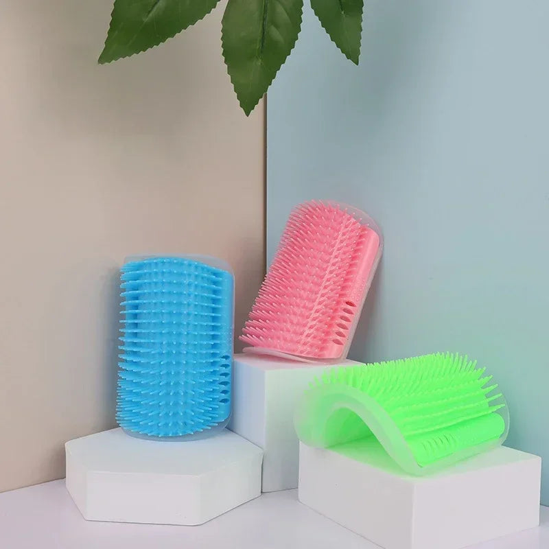 Cat Self-Groomer Corner Brush — hands-free wall corner grooming brush