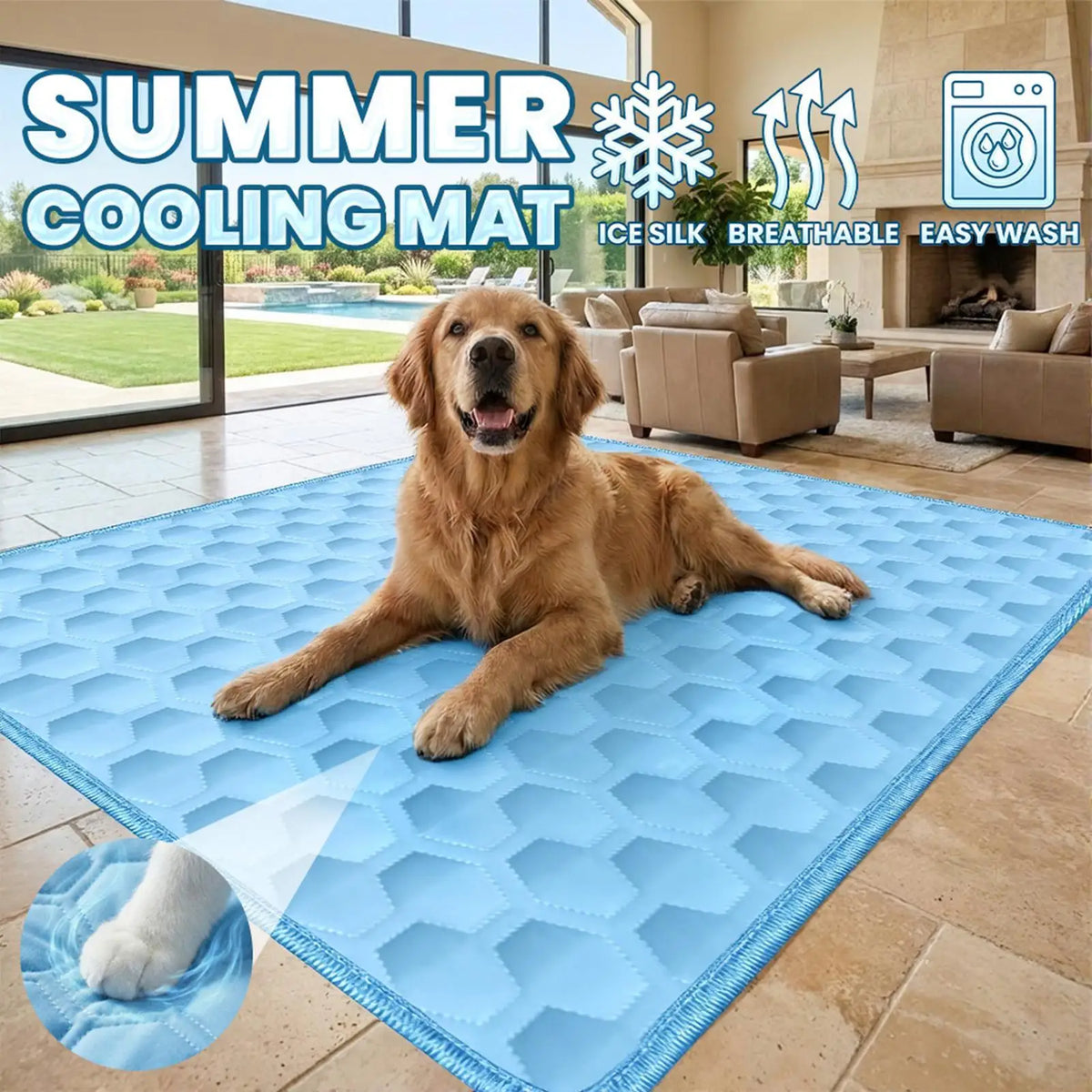 Dog Cooling Mat — pressure-activated gel cooling pad, no refrigeration