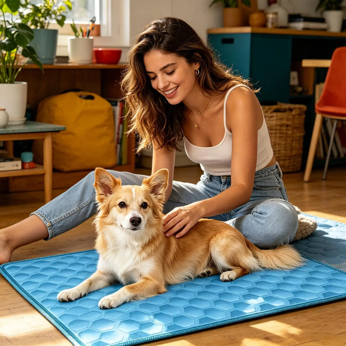 Dog Cooling Mat — pressure-activated gel cooling pad, no refrigeration