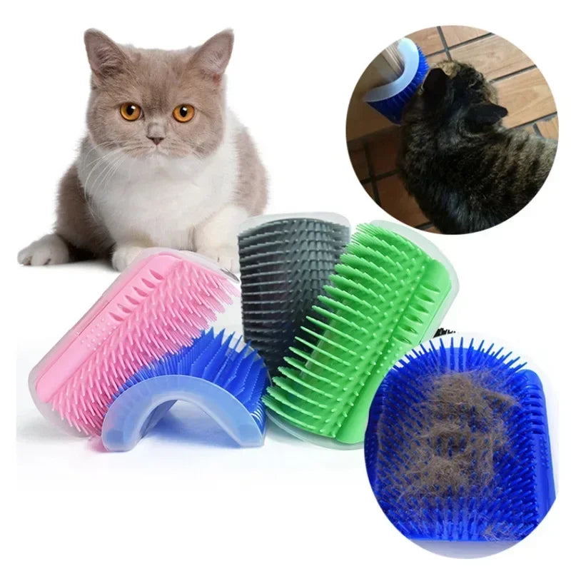 Cat Self-Groomer Corner Brush — hands-free wall corner grooming brush